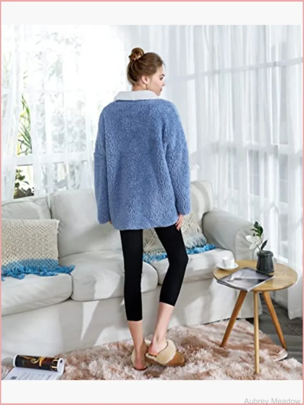 Plush Reversible Sherpa Button Front Bed Jacket Long Sleeve Shawl Collar